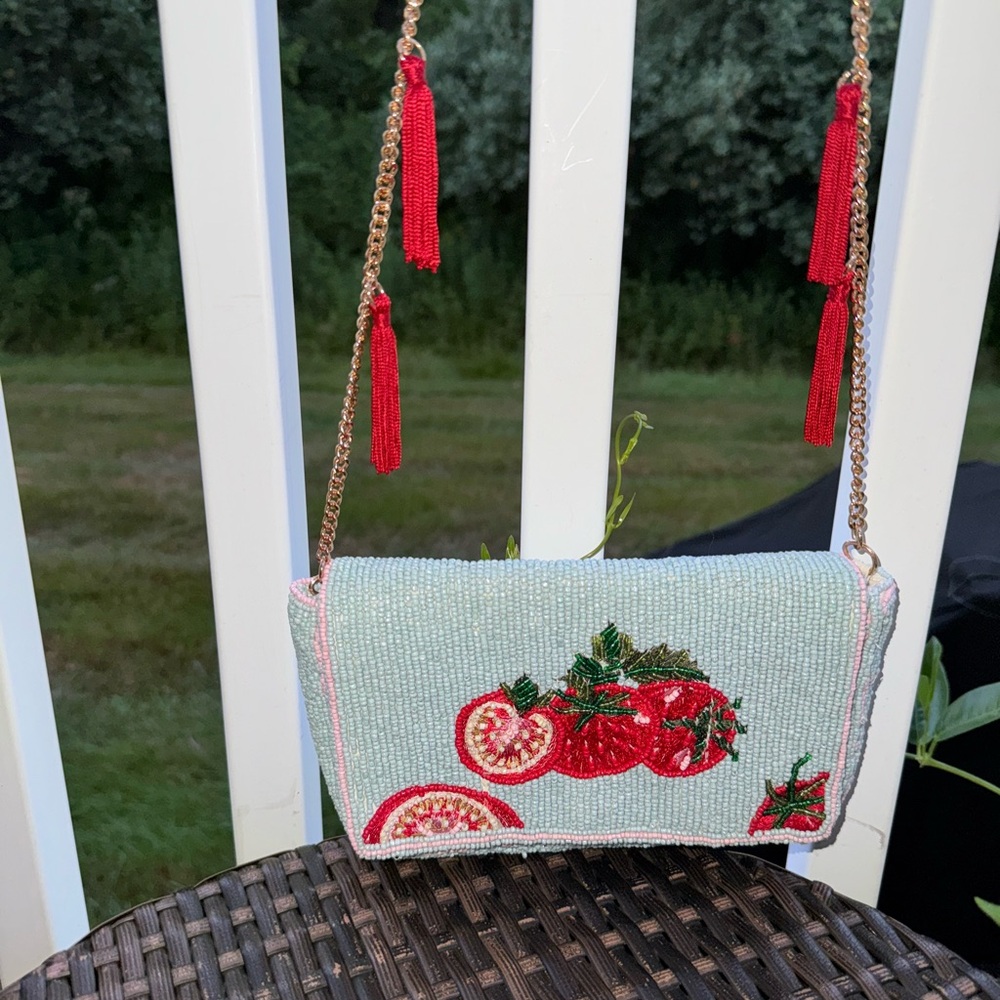 Embroidered Beaded Crossbody Bag - Red and Green